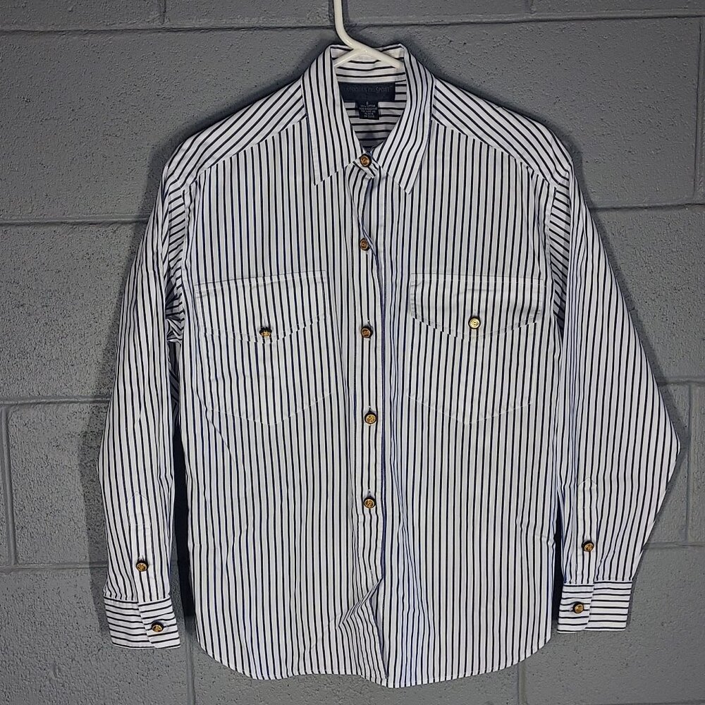 Classiques Du Sport Blue & White Stripe Oxford Men's Dress Shirt - Small